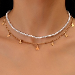 Mode Persönlichkeit Stern Anhänger Nachahmung Perlen zweiteilige Halskette