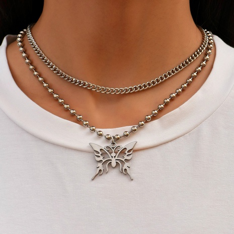 Personalized Hollow Butterfly Pendant Bead Chain Two-Piece Necklace NHAJ449740's discount tags