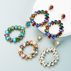 fashion alloy diamond colored glass diamond drop-shaped geometric earrings