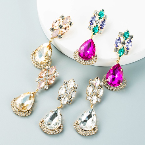 Boucles d'oreilles en diamant en verre en forme de goutte en strass de couleur multicouche NHLN450700's discount tags