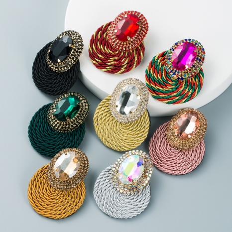 Boucles d'oreilles personnalisées de tissage de ligne de diamant ovale en verre ovale exagéré NHLN450698's discount tags