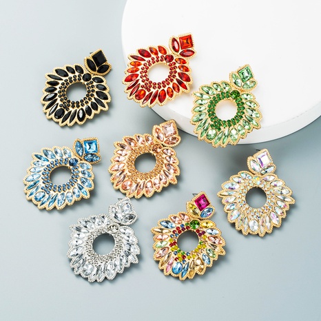 Fashion temperament geometric flower earrings alloy inlaid with color rhinestones's discount tags