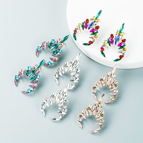 Fashion inlaid color rhinestone full diamond geometric earrings wholesale's discount tags