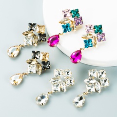 Boucles d'oreilles en diamant en verre coloré en forme de goutte en alliage multicouche de mode