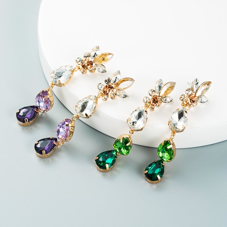 Simple drop-shaped glass diamond pendant long earrings's discount tags