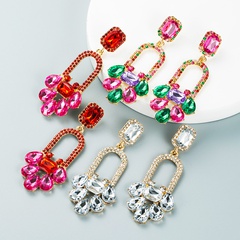 Fashion geometric long flower earrings personality exaggerated alloy diamond earrings