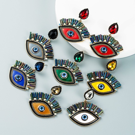 exaggerated devil's eye drop earrings retro alloy diamond eye earrings's discount tags