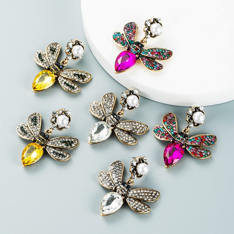 Fashion color diamond butterfly pearl earrings inlaid rhinestone earrings