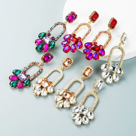 Fashion inlaid diamond color rhinestone geometric flower full diamond earrings's discount tags