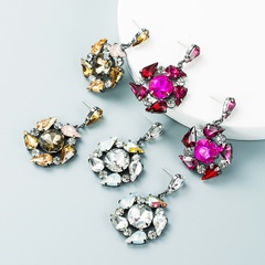 personality multi-layer alloy diamond glass flower full diamond earrings