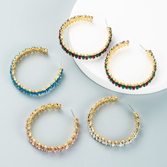 Exaggerated creative alloy C-shaped earrings color diamond earrings