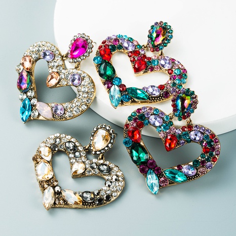 wholesale alloy diamond-studded color rhinestone heart-shaped earrings's discount tags