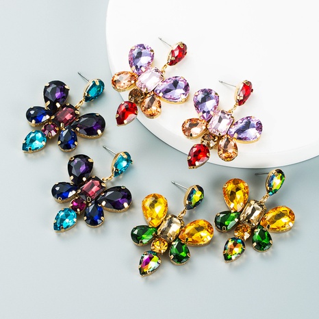 fashion color diamond drop-shaped glass diamond butterfly flower earrings's discount tags