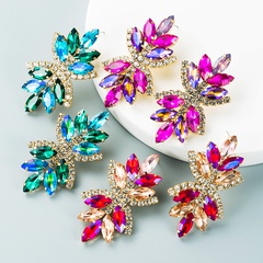 Boucles d'oreilles à fleurs en strass de couleur diamant en alliage multicouche rétro