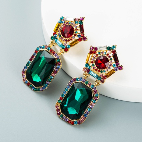 Boucles d'oreilles pendantes en strass carrées personnalisées en diamant coloré à la mode NHLN450661's discount tags