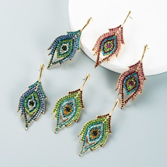 Fashion alloy diamond colored rhinestone leaf eye earrings