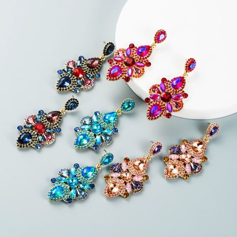 retro style alloy inlaid color rhinestone glass diamond earrings fashion personality earrings's discount tags