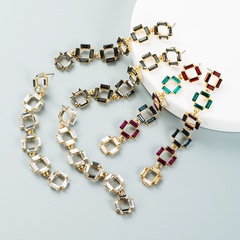Fashion multi-layer small square alloy color rhinestone long earrings
