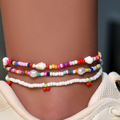 fashion personality color rice bead imitation pearl multi-piece combination anklet