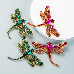 Fashion color rhinestone exaggerated insect big dragonfly earrings