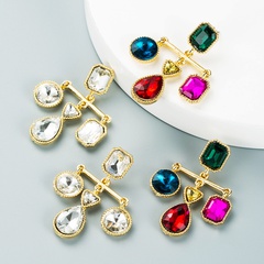 Boucles d'oreilles pendantes rétro baroques simples avec pompons en verre Boucles d'oreilles géométriques en diamant