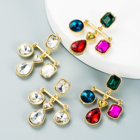 Boucles d'oreilles pendantes rétro baroques simples avec pompons en verre Boucles d'oreilles géométriques en diamant NHLN450646's discount tags