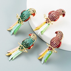Korean version of creative color rhinestone diamond-studded parakeet earrings