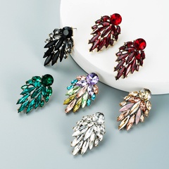 Fashion color rhinestone series alloy leaf shape earrings