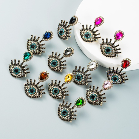 exaggerated creative diamond-studded devil's eye earrings retro color rhinestone earrings's discount tags