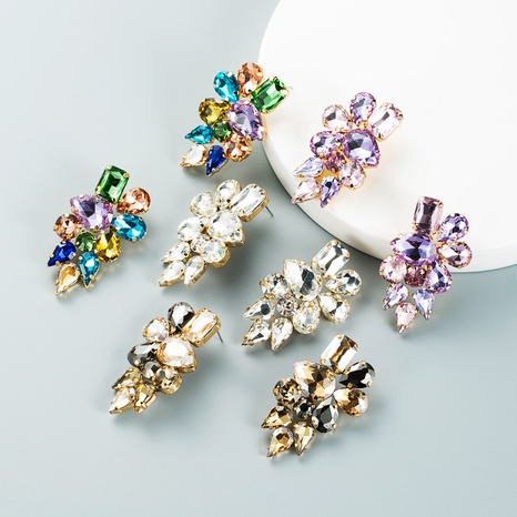 Boucles d'oreilles en diamant de verre coloré incrusté d'alliage multicouche à la mode de style baroque NHLN450641's discount tags