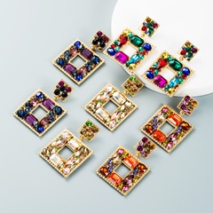 Baroque style alloy glass diamond color geometric earrings