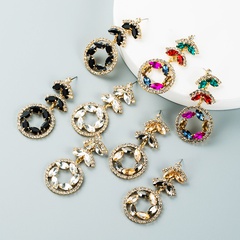 Fashion creative multi-layer alloy diamond-studded rhinestone color flower earrings