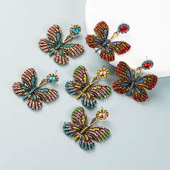 color diamond series alloy diamond rhinestone butterfly earrings