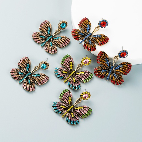 Boucles d'oreilles papillon en strass de diamant en alliage de série de diamants de couleur NHLN450636's discount tags