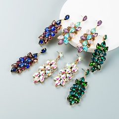 Retro full diamond color rhinestone glass diamond flower mid-length pendant earrings