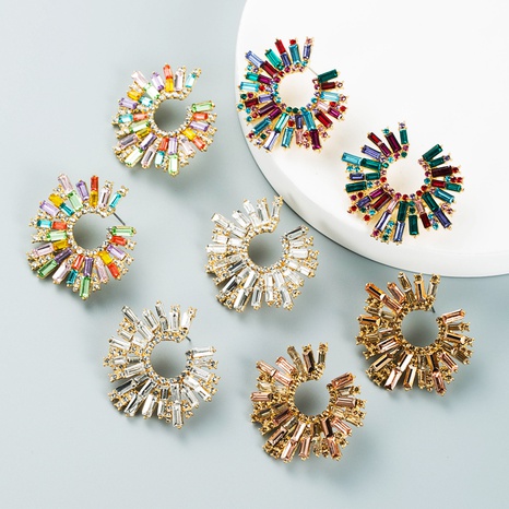 creative alloy diamond rhinestone color sunflower earrings's discount tags