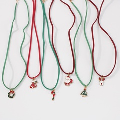 Christmas New Item Jewelry Imitation Diamond Dripping Oil Elk Walking Cane Geometric Necklace Simple Necklace