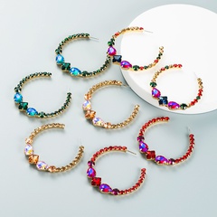Mode-Persönlichkeit kreative Legierung eingelegte farbige Diamant-C-förmige Ohrringe
