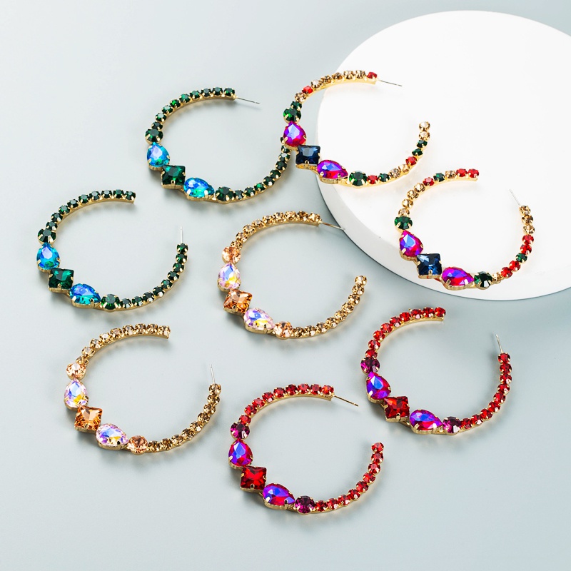 ModePersnlichkeit kreative Legierung eingelegte farbige DiamantCfrmige Ohrringe