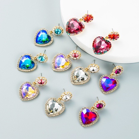 creative personality alloy studded with rhinestone glass diamond heart-shaped earrings's discount tags