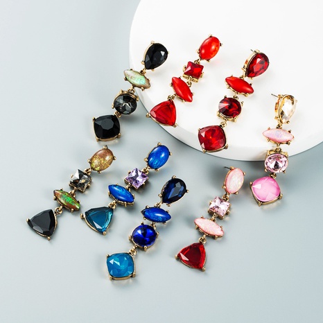 Boucles d'oreilles en diamant en forme de goutte à la mode Boucles d'oreilles en diamant en verre coloré de style bohème multicouche NHLN450627's discount tags