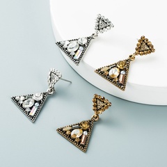 Creative multi-layer triangle alloy diamond-studded geometric earrings