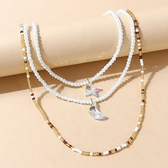 retro small fresh creative crystal star and moon pearl necklace