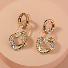 New European and American hip hop fashion chain diamond-studded plastic stud geometric wild earrings