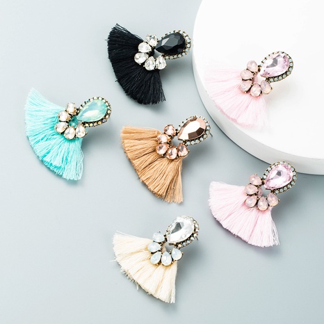 Boho style multi-layer drop-shaped rhinestones diamond tassel earrings's discount tags