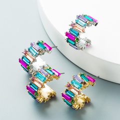 alloy diamond-studded personality simple C-shaped earrings color earrings