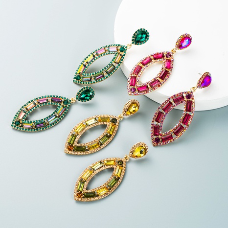 fashion retro alloy inlaid rhinestone glass diamond willow leaf earrings long earrings's discount tags