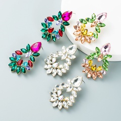 fashion alloy diamond-studded glass diamond flower geometric earrings