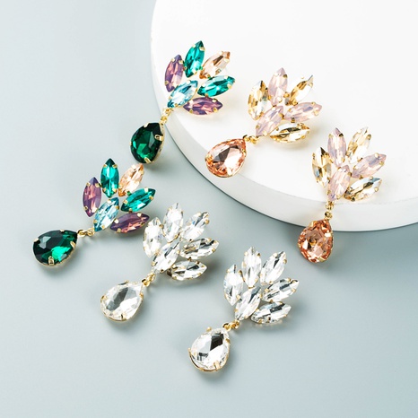 Korean multi-layer alloy diamond-studded flower glass diamond earrings's discount tags