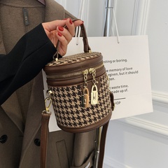 Cylindrical bag 2021 autumn and winter new houndstooth woolen cloth leopard crossbody handbag